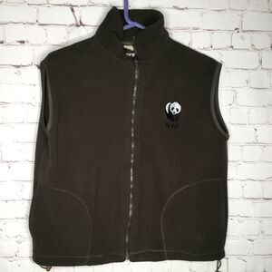 WWF Women's World Wildlife Federation Khaki Panda Fleece Zip Up Vest Size M/L